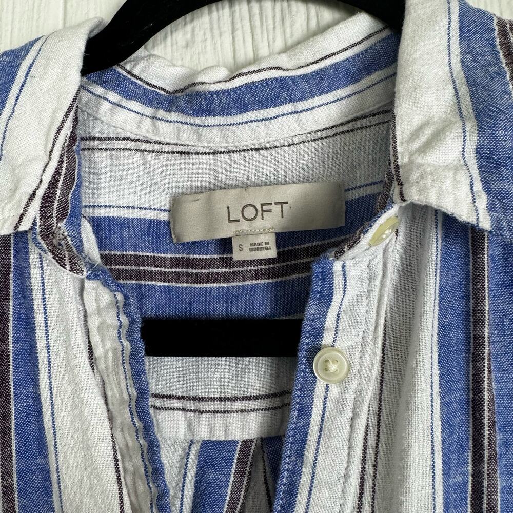 LOFT Striped Linen Blend Everyday Pocket Shirt Button Front Size Small - Picture 4 of 8